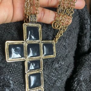 Gucci Antiqued Gold Cross w/Black Enamel